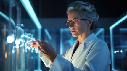 Aufkleber - woman in lab coat examining test tube in modern laboratory
