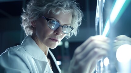Aufkleber - woman in lab coat examining test tube in modern laboratory
