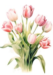Wall Mural - watercolor illustration tulips bouquet, isolated on white background