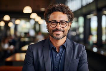 Mid adult stylish Latino man with a beard smiling looking at camera