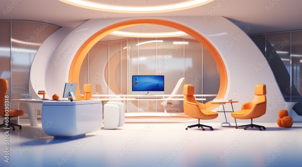 Interior design sci fi futuristic office with elegant white color and ...