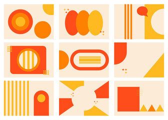 Poster - set of modern design, contemporary art collage, trendy magazine style. orange and yellow theme backg
