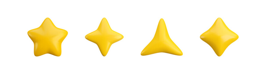 vector 3d gold stars icons set. cute realistic cartoon 3d render five, four and triangular star on w