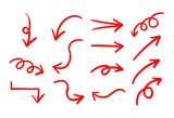 Fototapeta  - hand drawn red arrows set