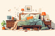Messy room isolated vector style on isolated background illustration