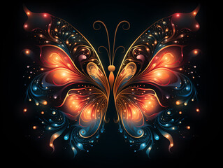 Wall Mural - Surreal artistic composition of a butterfly on a black background. Contemporary art style.