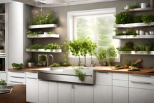 A Kitchen With A Window Ledge Herb Garden, Adding Freshness And Convenience To Culinary Endeavors.