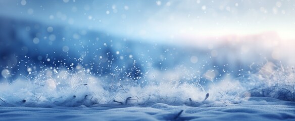 Wall Mural - a winter landscape with blue mist falling on snow,