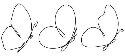 Poster - butterfly set continuous line art drawing. vector hand drawn illustration isolated on white.