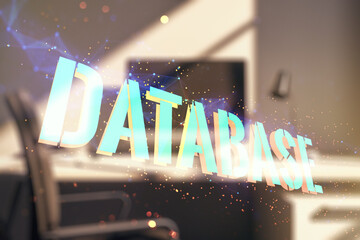 Aufkleber - Double exposure of Database word sign and modern desktop with computer on background, global research and analytics concept