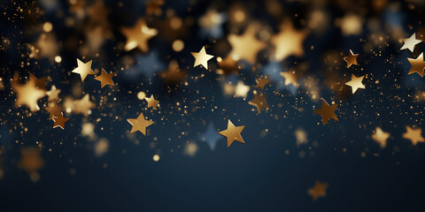 Wall Mural - Falling gold stars on a dark blue background.