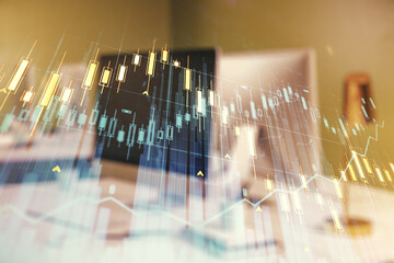 Aufkleber - Multi exposure of abstract financial diagram on computer background, banking and accounting concept