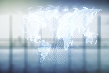Aufkleber - Multi exposure of abstract creative digital world map hologram on empty modern office background, research and analytics concept