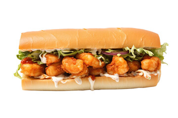 Delicious Shrimp Po Boy Sandwich Isolated on a Transparent Background 