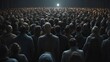 A crowd gathered watching a light sphere (dystopian)