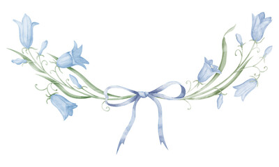 floral wreath of bell flowers. hand drawn watercolor frame with bluebells on isolated background. bo