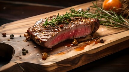 Wall Mural - Close-Up Marbled Steak on Wooden Board, Cutting Board, Meat, Beef, Gourmet