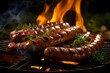 Sizzling Bratwurst on Summer BBQ, Juicy, Barbecue, Grilling, Food