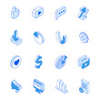 Isometric business icons in outline. Modern flat vector Illustration. Social media marketing icons.
