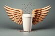 Take out coffee cup mockup with angelic wings.