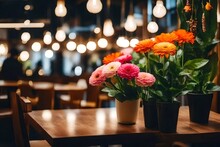 Artificial Flower Used As A Cafe Decoration. Interior Design