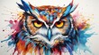 a lively and colorful representation of a wise owl, its perceptive eyes and majestic presence depicted in vivid colors on a white background, capturing the wisdom and mystery of these nocturnal birds.