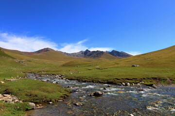 Wall Mural - First stage of Ak-Suu Traverse trek from Jyrgalan to Ailampa Lake, Karakol, Kyrgyzstan