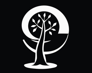 Poster - Black and white tree on the Yin Yang symbol