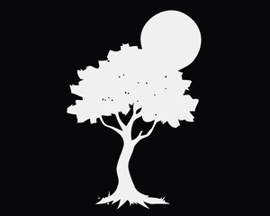Poster - Black and white tree on the Yin Yang symbol