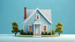 Small house with blue background, Minimalist design, AI Generated