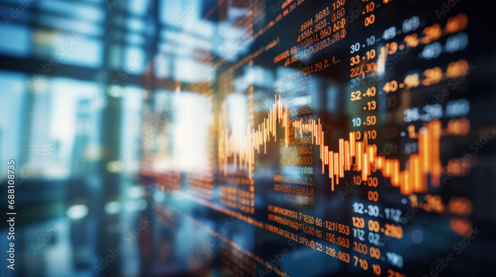 Close-up of a digital screen displaying financial stock market data ...