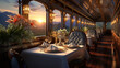 A luxurious train with laid tables
