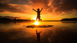 © nanihta - Child silhouette jumping in a sunset at the beach