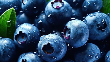 Wall Mural - Fresh blueberries with water drops background