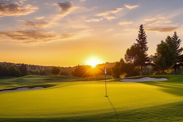 Wall Mural - Beautiful golf course at the sunset, sunrise time. , morning time.