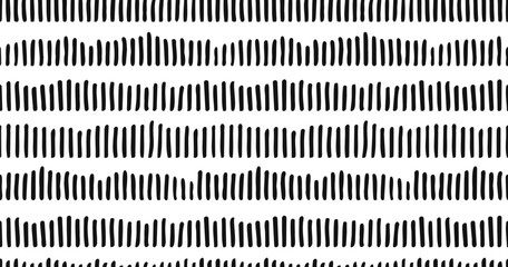 Small dash seamless pattern Dotted lines texture. Black and white hatching doodle organic shapes Short line dashes Brush hand drawn random strokes Fashion retro print design Vector Illustration