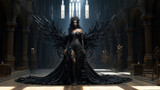 Fototapeta  - Beautiful dark evil fairy in her castle