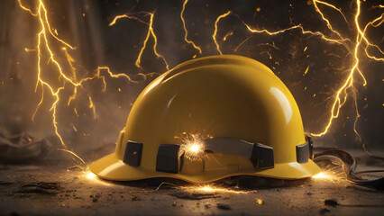 Yellow safety helmet with electricity radiation