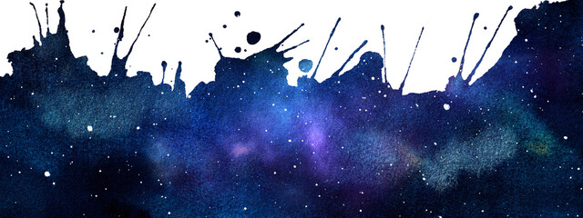 Wall Mural - cosmic illustration for border. beautiful colorful space background. watercolor cosmos