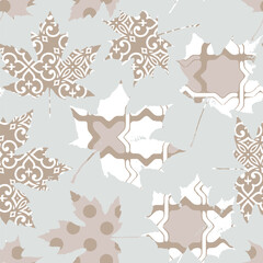 Wall Mural - Vector abstract flower and leaf brush artwork seamless repeat pattern