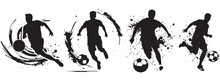Group Of Soccer Players Playing Soccer Together, Athletic Male Athletes Silhouettes, Black And White Vector Decorative Graphics