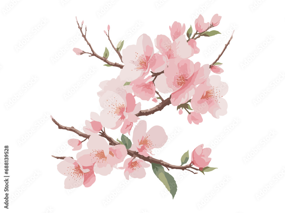 WatercolorVector branch with spring flowers watercolor tree branch ...
