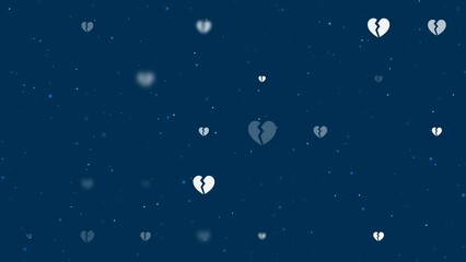 Poster - Template animation of evenly spaced broken heart symbols of different sizes and opacity. Animation of transparency and size. Seamless looped 4k animation on dark blue background with stars