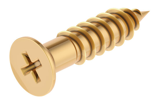 Screw golden, copper or bronze. 3D rendering isolated on transparent background