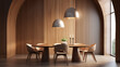 © Jesus From Baku - Minimalist interior design of modern dining room with abstract wood paneling arched wall
