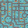 © Elemesca - Cute road map in winter blue pattern for children inspired in the countryside landscape. Vector seamless pattern design for textile, fashion, paper, packaging, wrapping and branding