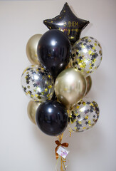 Wall Mural - Set of golden black balloons, confetti balloons, birthday balloons, balloon lettering 