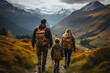 © Iryna - Family on a hiking on mountains. beautiful view