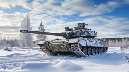 Wall Mural - Main battle tank in hyper realistic style. Armored fighting vehicle. Special military transport.