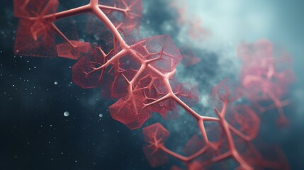 COVID-19, Coronavirus, virus outbreak infecting respiratory system. Human lungs. Low polygon line, triangles, and particle style design. generative AI